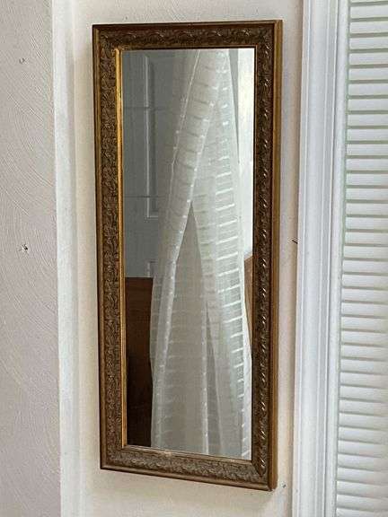 Rectangular Wall Mirror With Ornate Gold-Tone Frame