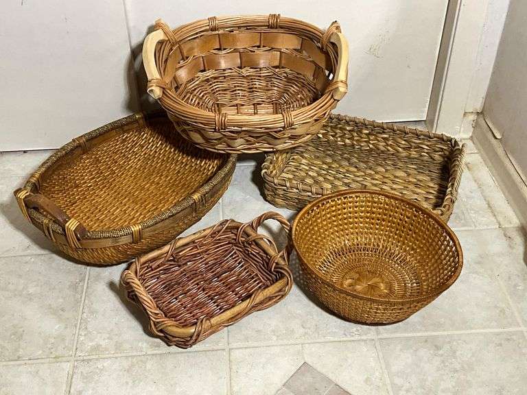 Five Woven Baskets in Various Styles and Sizes