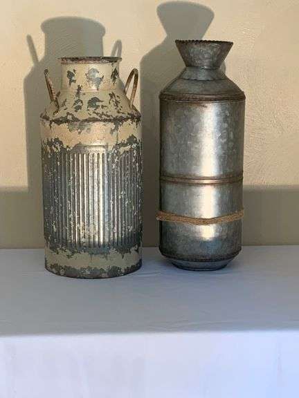 Galvanized Metal Jugs With Handles and Rope Details