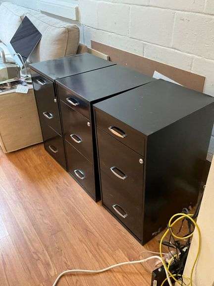 3 Black Metal File Cabinets