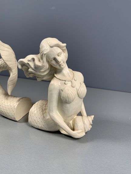 Two-Piece Sculptural Mermaid Bookends With Tail and Upper Body