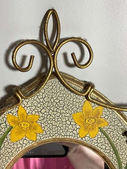 Decorative Wall Mirror With Floral Design and Metal Frame