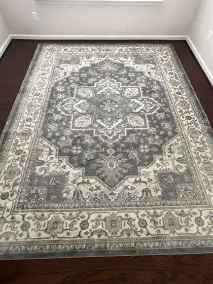 Lara Collection Gray Polypropylene Area Rug, Made in Turkey