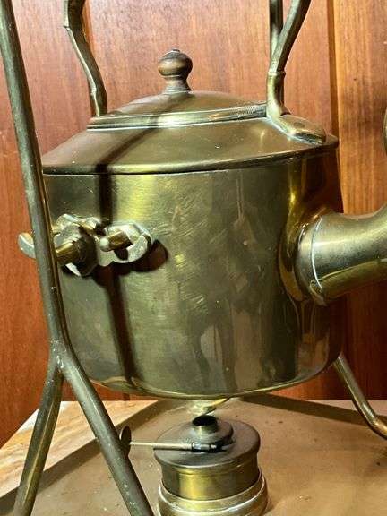 Brass Teapot with Warming Stand and Alcohol Burner