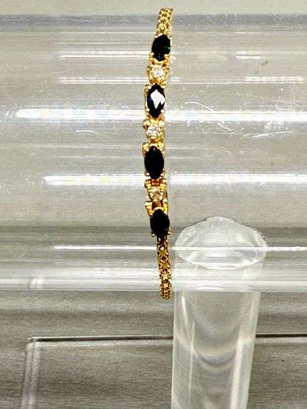 14k Yellow Gold Bracelet with Sapphires and Diamonds, 7 Inches