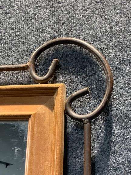 Wood-Framed Mirror with Metal Scrollwork Corners