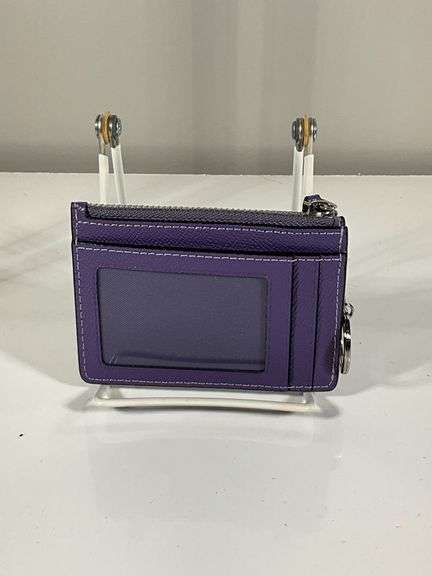 Coach Purple Card Holder With ID Window and Key Ring