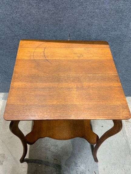 Wooden Side Table with Lower Shelf and Cabriole Legs