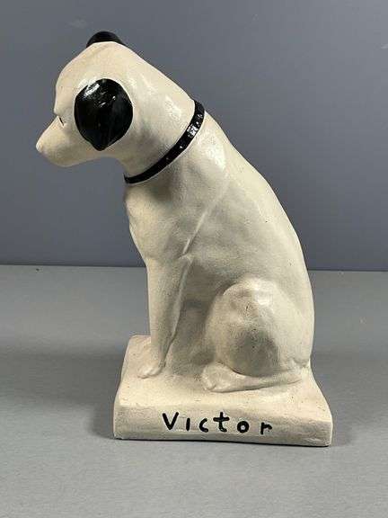Victor Ceramic Dog Figurine With Black Collar and Ear Accents