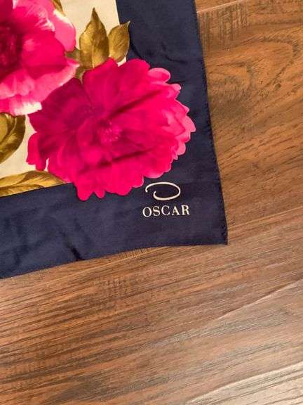 Oscar Navy Silk Scarf with Floral Design