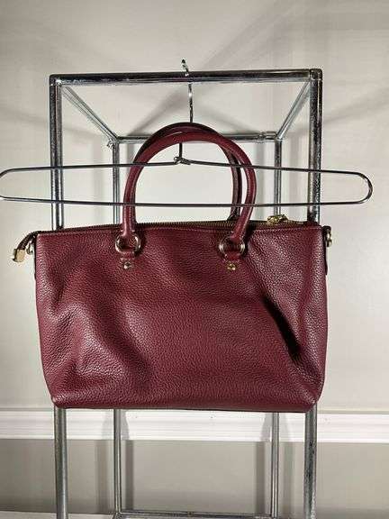 Coach Burgundy Pebbled Leather Zip-Top Tote Bag With Dual Handles and Tag