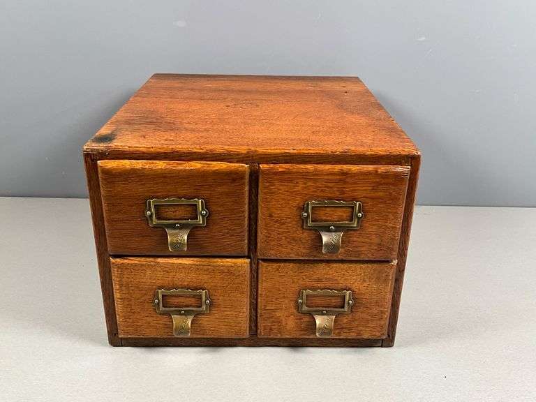 Wooden Four-Drawer Card Catalog with Brass Hardware