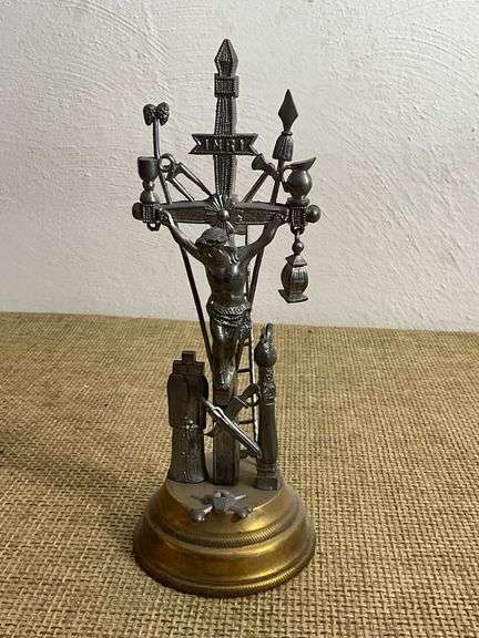 Arma Christi Religious Figurine with Crucifix and Passion Symbols
