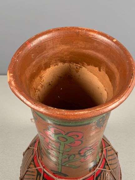 Vintage Indian Drum with Hand-Painted Floral Design