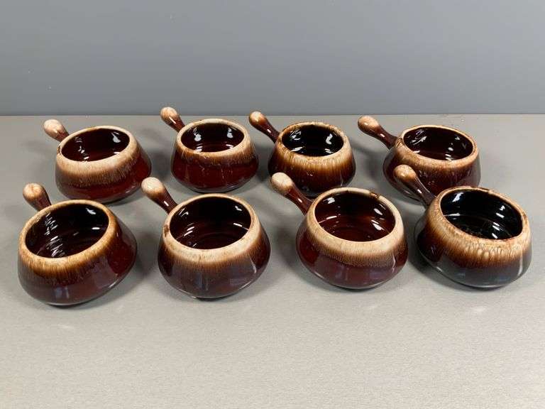 8 McCoy Stoneware Soup Bowls With Handles