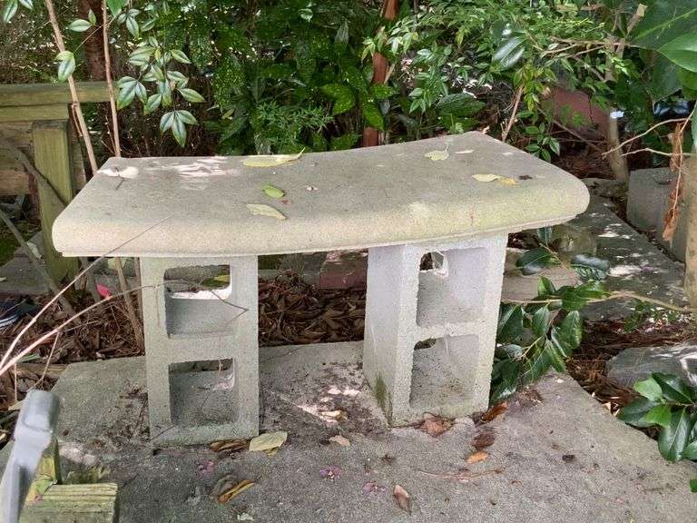 Concrete Bench with Curved Top on Cinder Block Base