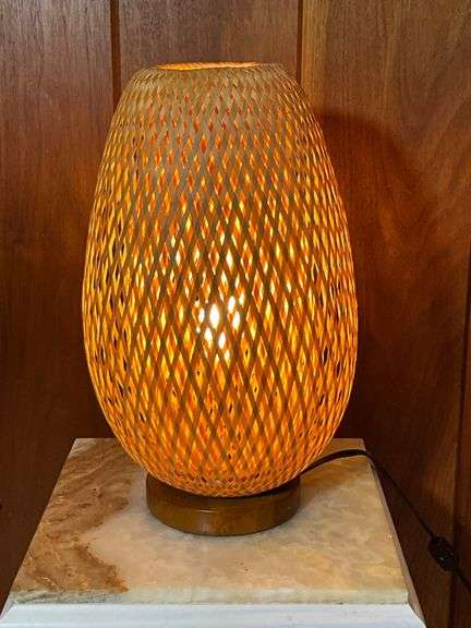 Woven Rattan Table Lamp with Wooden Base