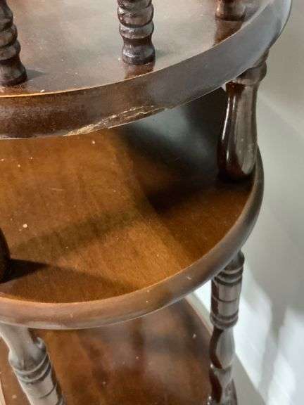 Three-Tier Wooden Side Table With Drawer and Turned Leg Design