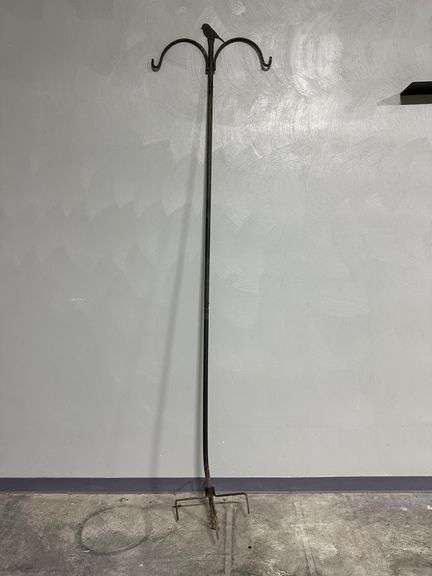 Tall Metal Garden Hook with Two Pronged Base, bird at the center and Dual Hook Design, 9 Feet Tall