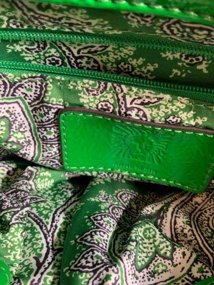 Anne Klein Green Patent Quilted Shoulder Bag with Chain Strap