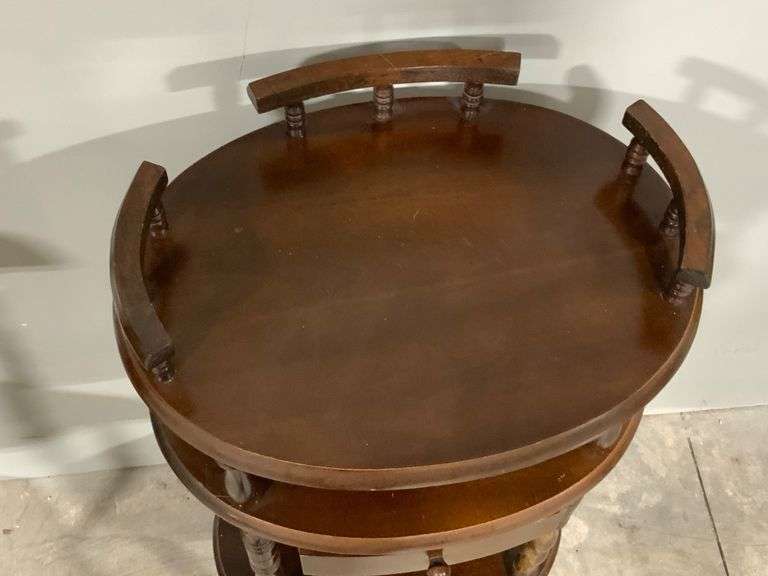 Three-Tier Wooden Side Table With Drawer and Turned Leg Design