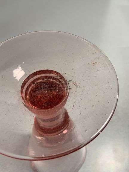 8 Pink Glass Goblets with Decorative Stems