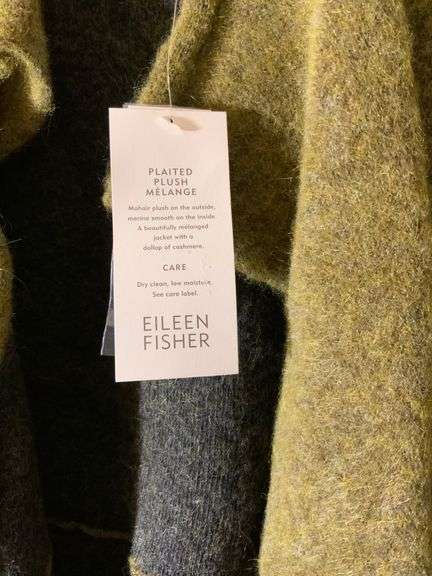 Eileen Fisher Mohair Cardigan in Olive and Gray, Size Medium