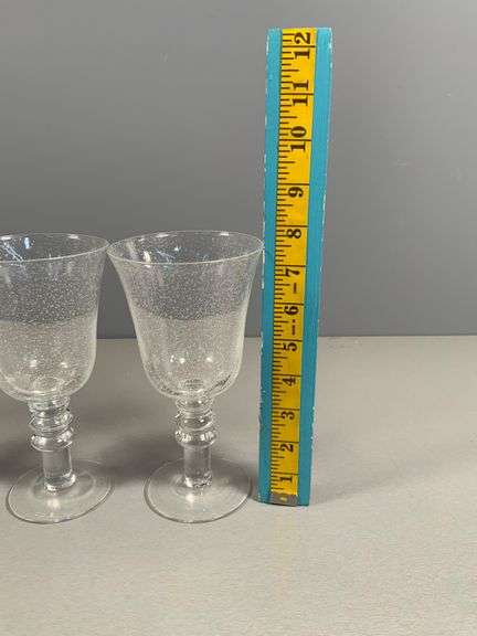 Four Clear Goblets with Bubble Detailing and Decorative Stems