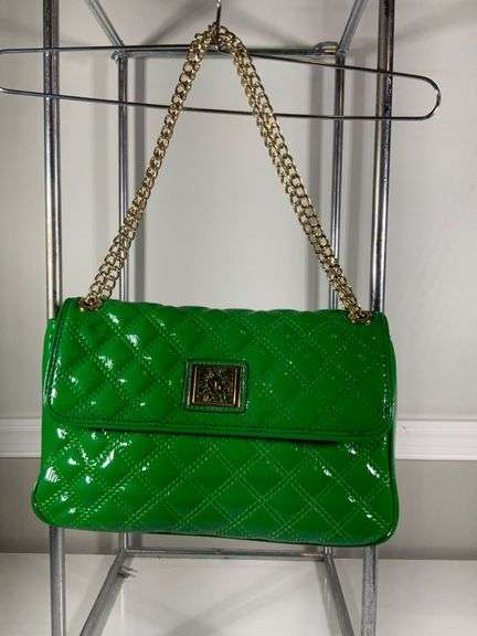 Anne Klein Green Patent Quilted Shoulder Bag with Chain Strap