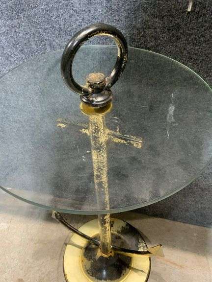 Anchor-Themed Metal and Glass Side Table with Round Top