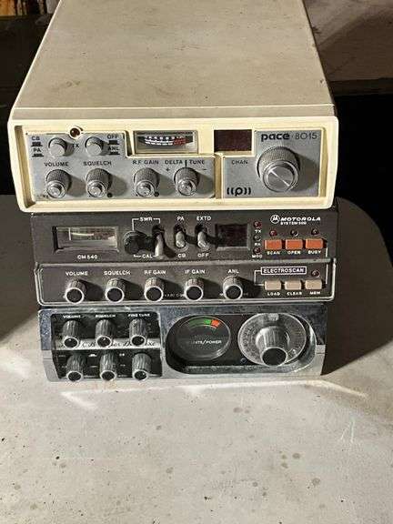 Three Vintage CB Radio Units: Pace 8015, Motorola System 500, and Electroscan