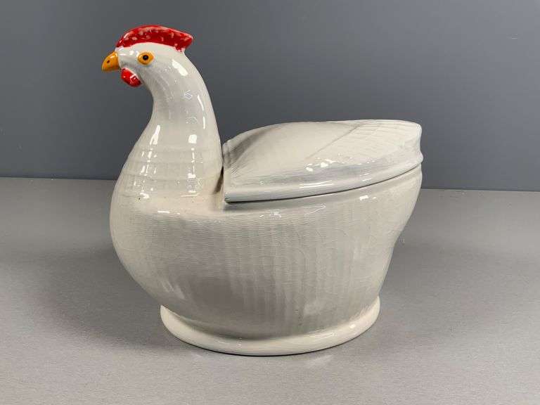 Italian Ceramic Hen Shaped Lidded Dish