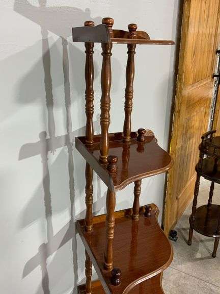 Five-Tier Wooden Corner Shelf with Turned Supports