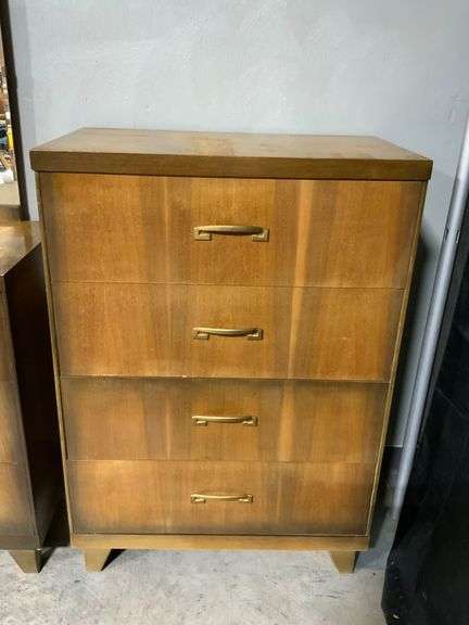 1953 MCM Chinchilla 4 Drawer Chest with Brass Colored Handles