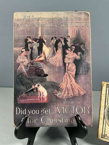 Victor Phonograph Signs Featuring ‘His Master’s Voice’ and Christmas Promotion