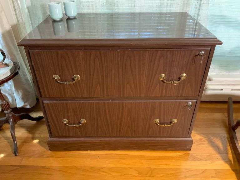 Two-Drawer Locking Wooden File Cabinet with Hardware