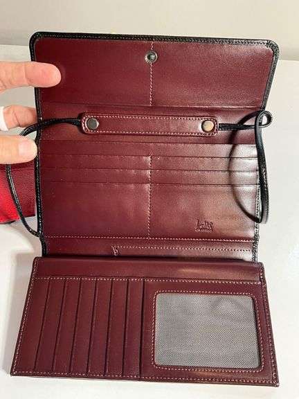 3 Lodis Leather Accessories: Black Clutch, Red Wallet, Black Card Holder