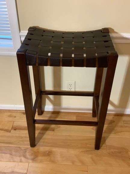 Faux Leather Woven Barstool, 31 Inches Tall