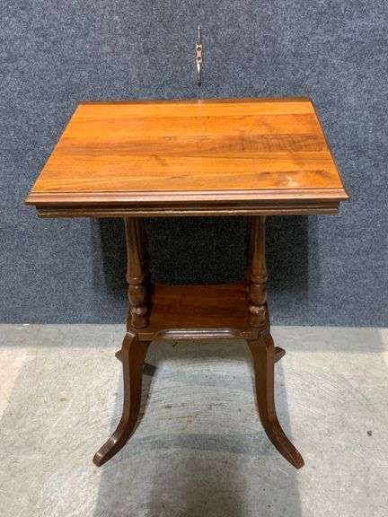 Solid Wood Side Table With Turned Legs and Bottom Shelf