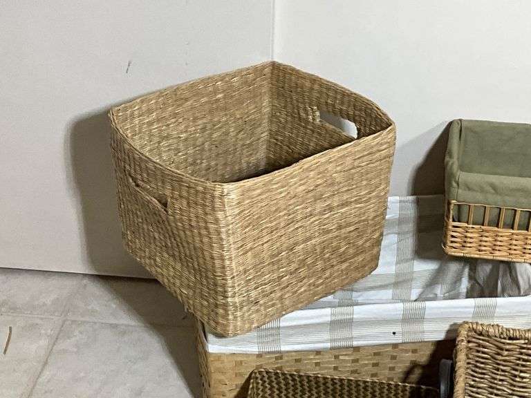 Six Wicker and Woven Storage Baskets with Varying Designs