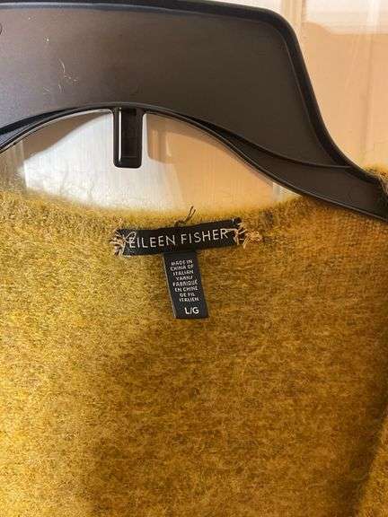 Eileen Fisher Long Cardigan in Mustard Wool Blend, Size L/XL