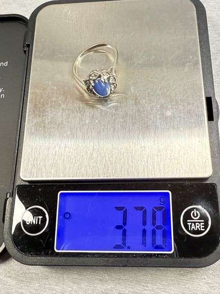 Silver Ring With Synthetic Star Sapphire and Diamonds, Size 6.5