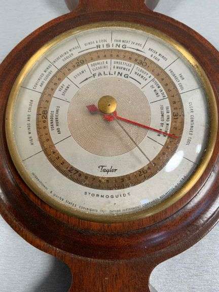 Taylor Mahogany Wall Stormoguide and Thermometer with Inlay Decoration