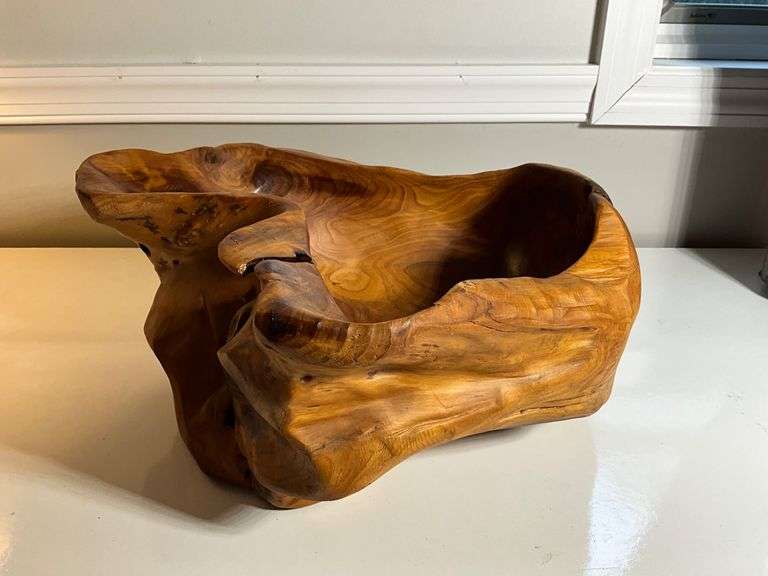Carved Wooden Bowl Signed by T. Johnson