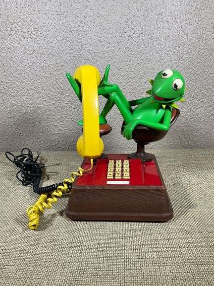 Kermit the Frog Telephone with Yellow Handset and Rotary Buttons