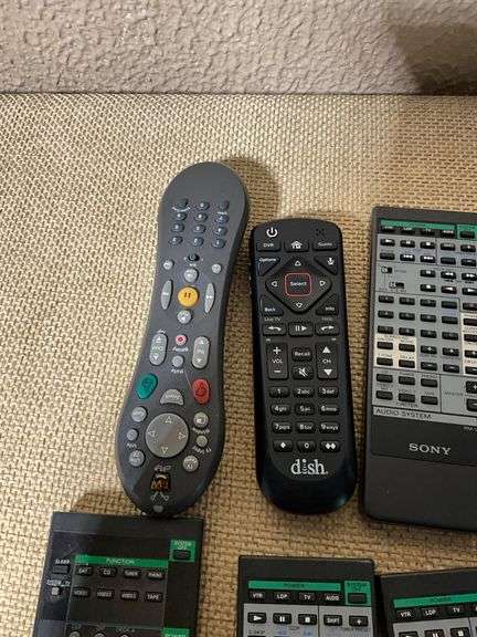 8 Assorted Remote Controls Including Sony, Dish Network, and Others