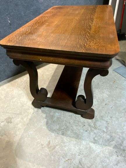 Wooden Oak Desk with Decorative Base and Single Drawer
