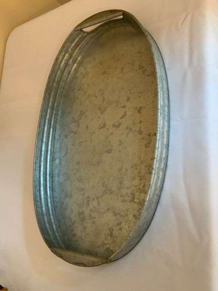 Two Galvanized Metal Trays with Handles