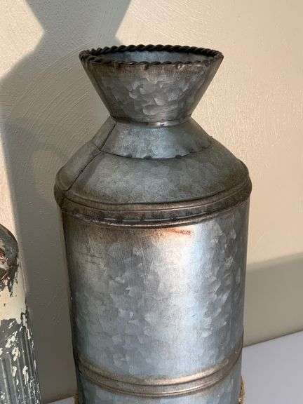 Galvanized Metal Jugs With Handles and Rope Details