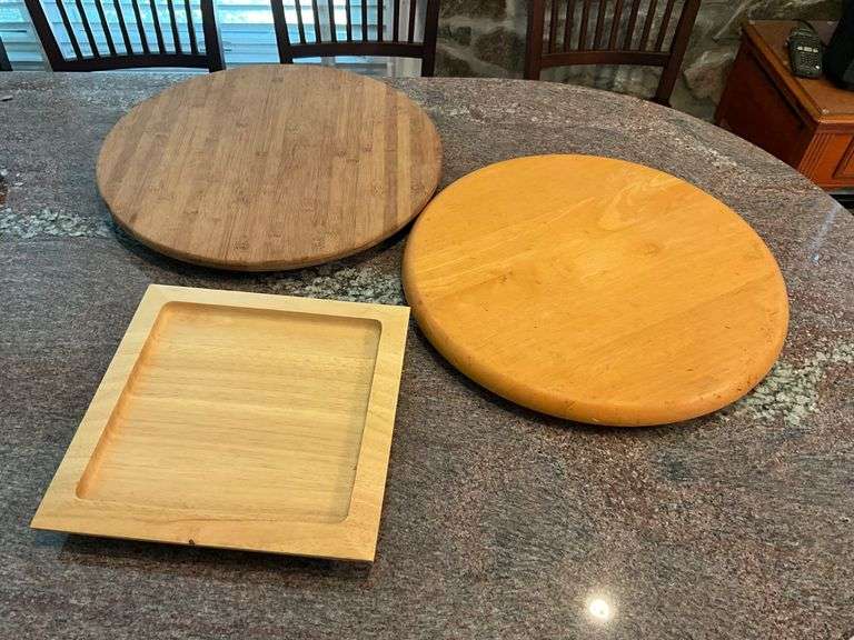 Three Wooden Lazy Susans with Largest Measuring 18 Inches Round